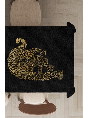 RugViva Leke Tutmayan Dokuma Elit Yıkanır Leke Tutmayan Kumaş Leopar Desenli Masa Örtüsü MSO355