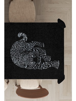 RugViva Leke Tutmayan Dokuma Elit Yıkanır Leke Tutmayan Kumaş Leopar Desenli Masa Örtüsü MSO356