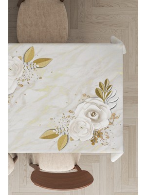 RugViva Leke Tutmayan Dokuma Elit Yıkanır Leke Tutmayan Kumaş Çiçekli Masa Örtüsü MSO437