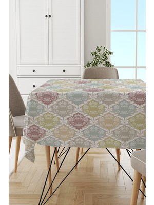 RugViva Leke Tutmayan Dokuma Elit Leke Tutmayan Kumaş Renkli Damask Desen Yıkanır Masa Örtüsü MSO416