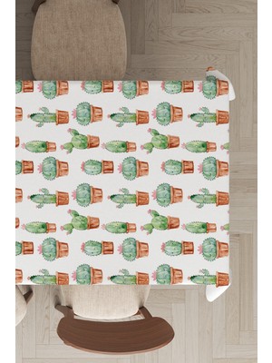 RugViva Leke Tutmayan Dokuma Elit Yıkanır Leke Tutmayan Kumaş Kaktüs Desenli Masa Örtüsü MSO057