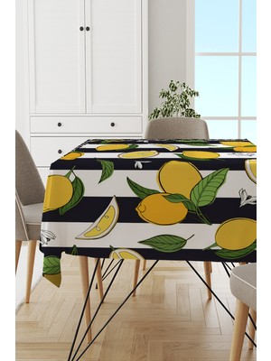 RugViva Leke Tutmayan Dokuma Elit Yıkanır Leke Tutmayan Kumaş Limon Desenli Masa Örtüsü MSO124