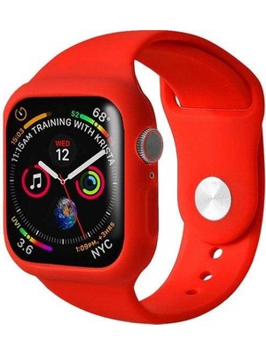 Apsuwa Apple Watch Sport 42MM Uyumlu Kordon Çerçeve Korumalı 360 Silikon Saat Kordonu 42/l7--Kırmızı