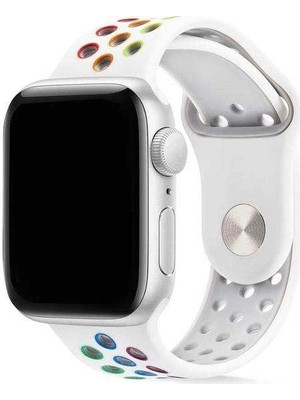  Apsuwa Apple Watch 6 44MM Uyumlu Kordon Rex Antialerjik Spor Saat Kordonu 44/K02--BEYAZ-GÖKKUŞAĞI
