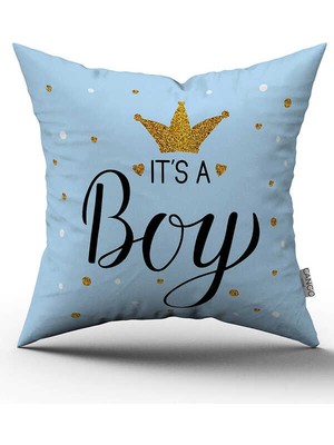 Cango Home Çift Taraflı Mavi Its A Boy Yazılı Dijital Baskı Çocuk Kırlent Yastık Kılıfı - CGH427-CT