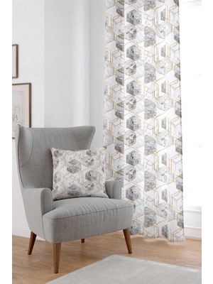 Cango Home Gri Beyaz Modern Dijital Baskılı Perde YLMS90-PR