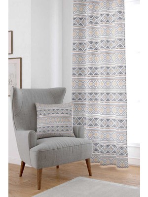 Cango Home Gri Sarı Bohem Etnik Dijital Baskılı Perde CGH499-PR