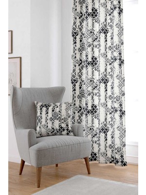 Cango Home Krem Desenli Dijital Baskılı Perde CGH134-PR