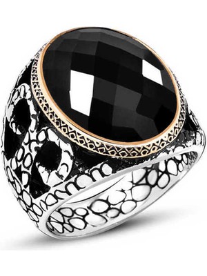 Gumush Gümüş Siyah Zirkon Taşlı Erkek Yüzük