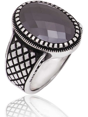 Gumush Gümüş Siyah Taşlı Erkek Yüzük