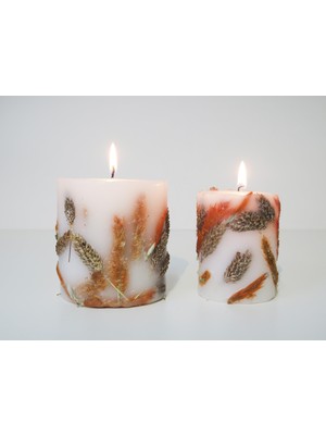 Missi El Yapımı Doğal Bitkili Turuncu-Kahve 2li Mum Seti