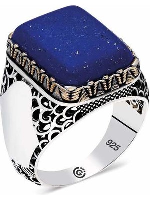 ​gümüş Mavi Lapis Taşlı Kare Erkek Yüzük