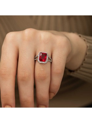 Gumush Gümüş Baget Kare Bayan Yüzük