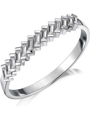 Gumush Gümüş Sıralı Baget Taşlı Bayan Yüzük