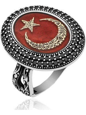 Gumush Gümüş Göktürkçe Alfabesi Yazılı Ay Yıldız Bayan Yüzük