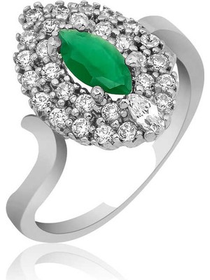 Gumush ​gümüş Yeşil Mekik Bayan Yüzük