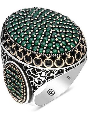 Gumush Gümüş Yeşil Zirkon Taşlı Oval Erkek Yüzük