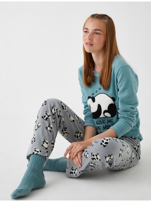 Koton Pamuklu Pijama Takımı Işlemeli