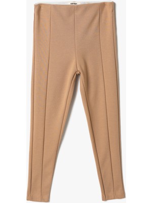 Koton Basic Tayt Kız Çocuk Fitilli Elastik Yüksek Bel Bej Renkli Rahat Kullanım