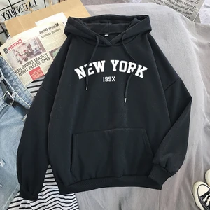 Dream Butik Oversize Siyah New York 199X Baskılı Kapüşonlu Sweatshirt