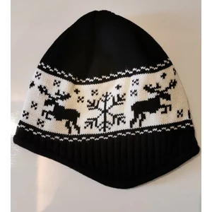 Eleven Market Içi Polarlı Kulaklı Siyah Beyaz Bere Ren Geyiği Desenli  Kulaklı Bere