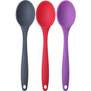 Kitchen Design Lab Büyük Boy Yanmaz Silikon Spatula Kaşık Seti 3 Parça, Antrasit, Kırmızı, Mor