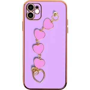 iPhone 11 6.1inç Kılıf Kalp Bileklik Tutuculu Lüx Silikon Askılı Kılıf