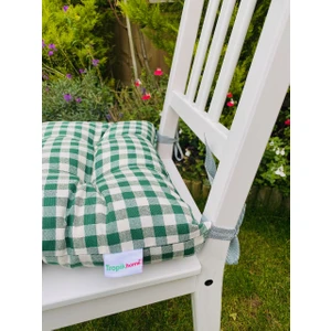 Tropik Home 6'lı Kare Sandalye Minderi-Ekose Yeşil Yılbaşı Sandalye MINDERI-40X40CM Bağcıklı Tel Sandalye Minder