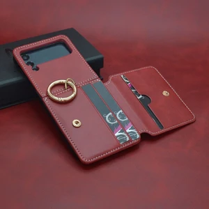 Samsung Galaxy Z Flip 4 Kart Cüzdan Parmak Yüzük Pu Deri Tam Koruma Cep Telefonu Kılıfı Kapağı (Yurt Dışından)