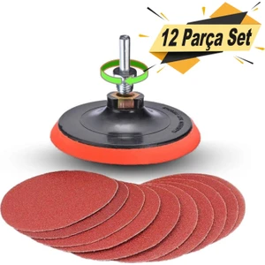 Cırt Zımpara Seti + Matkap Aparatı + 115 mm Taban (12 Parça Set)