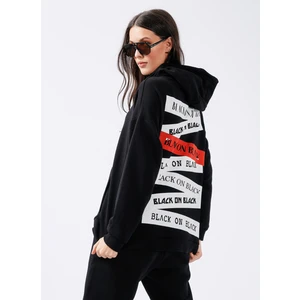 Black On Black Kapüşon Yaka Baskılı Siyah Kadın Sweatshirt K-Patro