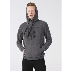 Kapüşon Yaka Baskılı Antrasit Erkek Sweatshirt E-Washed