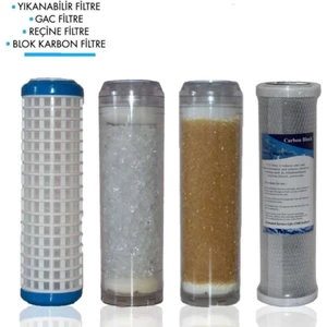 Daire Bina Sayaç Girişi 10" Inch 4 Aşama ( Yıkanabilir , Silifoz , Reçine , Blok ) Yedek Filtre Seti
