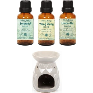Minia Bahçe Bergamot Yağı 10 ml, Ylang Ylang Yağı 10 ml Limon Otu Yağı 10 ml ve Buhurdanlık