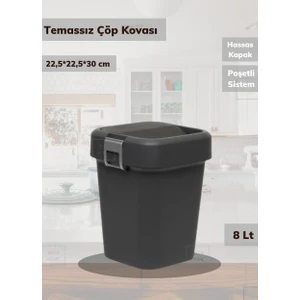 Çöp Kovası Aç-Kapa Banyo Çöp Kutusu Küçük Mutfak Çöp Kovası Siyah 8 Litre