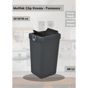 Çöp Kovası Bas Çek Mutfak Banyo Çöp Kutusu Antrasit 40 Litre