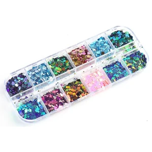 Aba Nails Parlak Tırnak Süsleme Pulları Renkli Altıgen 12'li Set Nail Art 002