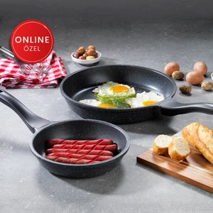 Famos Yanmaz Yapışmaz 2 Parça Granit Döküm Tava Seti - Gri