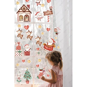 Yılbaşı Kış Evi Kardan Adam ve Noel Baba Kış Figürleri Kalpler ve Yıldızlar Yeni Yıl Sticker Seti