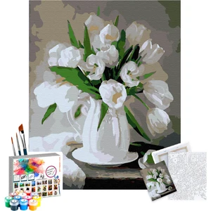 Sayılarla Boyama Seti 40 x 50 cm Tuval Şasesine Gerili Beyaz Çiçekler