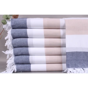 Kayra Export Lacivert-Pembe Plaj Peştemali Organik Pamuk Havlu 100 x 180 cm Pamuk Havlu Plaj Havlusu