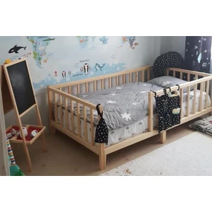 HFT Home Unisex Montessori Bebek ve Çocuk Karyolası Doğal Ahşap Yatak