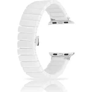 Casestreet Apple Watch Se 2 2022 40MM Kordon Parlak Seramik Kaplama Yatay Görünüm Yandan Çıtçıt Zr Beyaz
