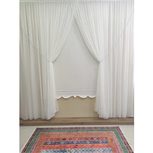 Yağmur Desenli Ince Keten Dokulu 1-3 Sık Pileli Halatlı Kruvaze Tül Perde