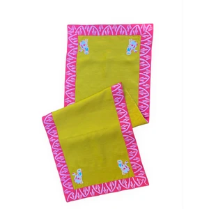 Ge Living Pembe Köpek Desenli Hardal Keten Dekoratif Runner ( 1 Adet )