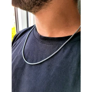 Erkek Çelik Gümüş Gri Renk 60CM Örme Kolye