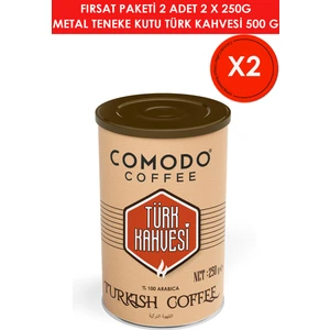 Comodo Coffee Orta Kavrum Türk Kahvesi 250G x 2 Adet Metal Teneke Kutu 500  gr