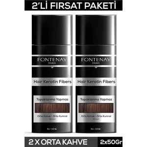 Keratin Fibers Orta Kahve Topik Saç Tozu 50GR X2