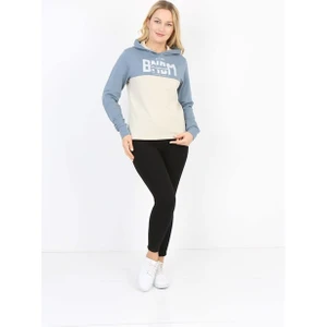 Banada Moda Çift Renk Kapüşonlu Uzun Kollu Kadın Sweatshirt