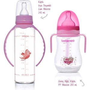 Isıcam Kulplu Biberon 240 ml & Geniş Ağız Kulplu Pp Biberon 250 ml Ikili Ekonomik Biberon Seti